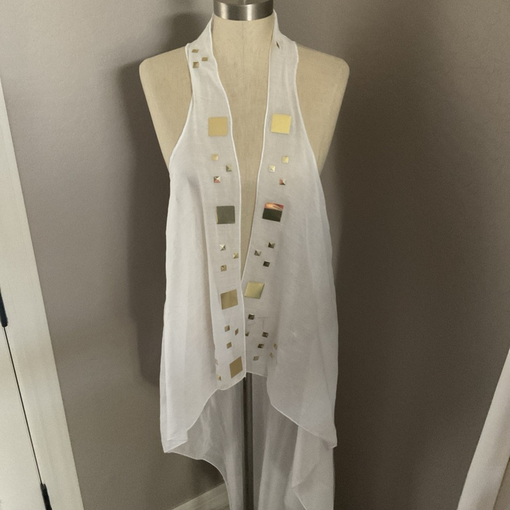 swim cover up white sheer cotton maxi from Turkey with Gold Accents Sz M - Picture 7 of 16
